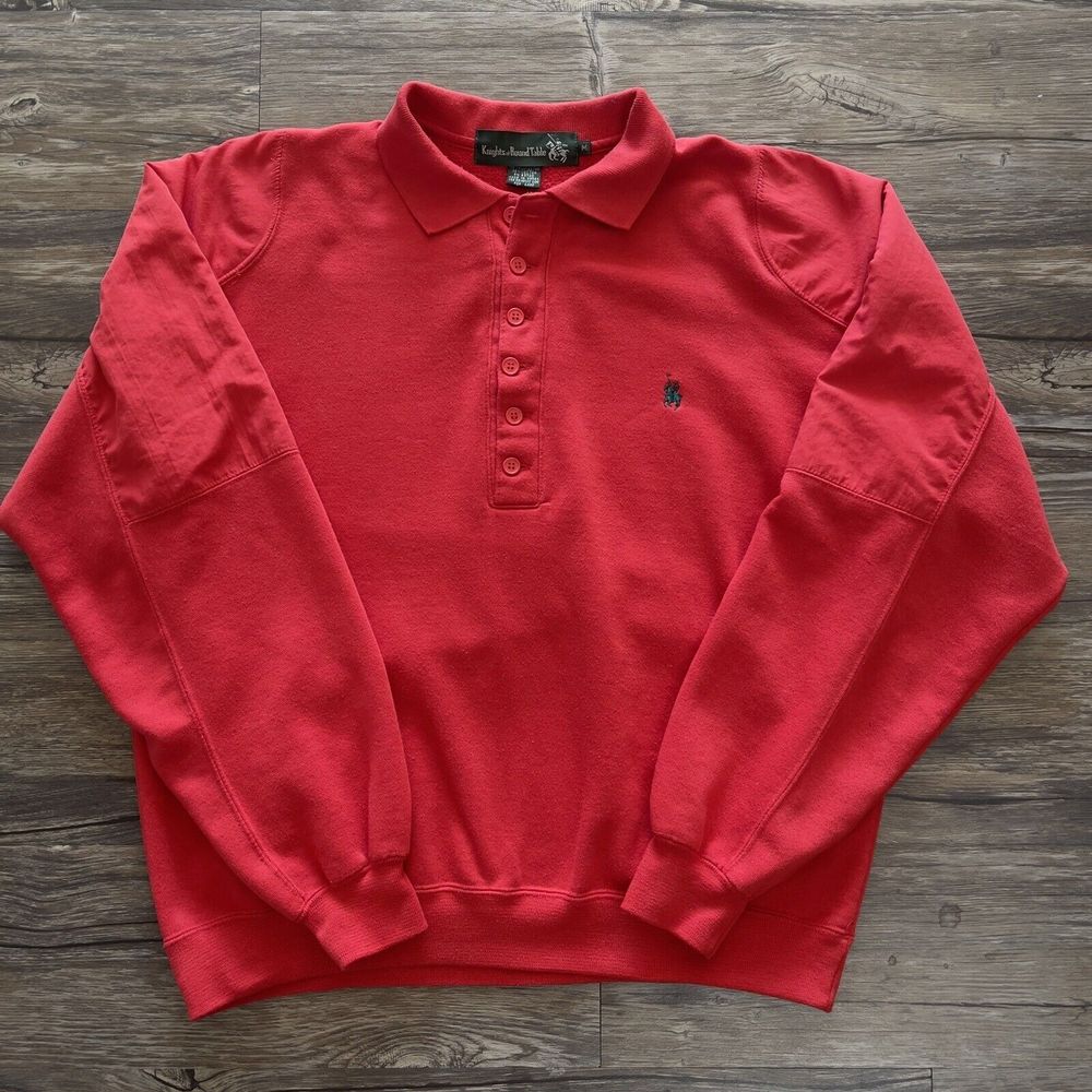 Vintage Knights of Round Table Collared Button Front Sweatshirt Red Women M VGUC